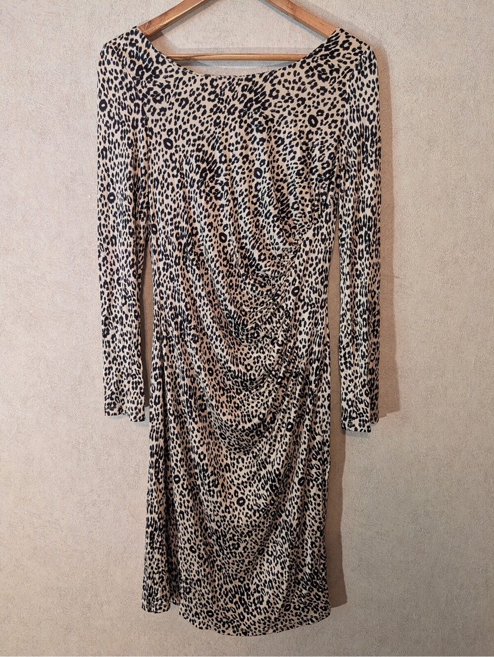 LK BENNETT leopard long sleeve ruched mini dress sz 10